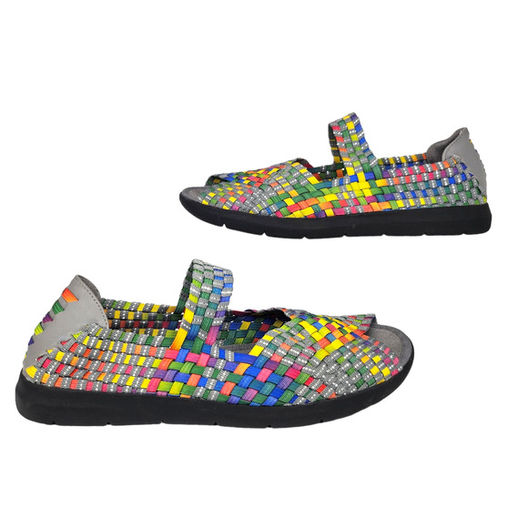 Baretraps Sandals 7 Rainbow Multi Colored Weave Slip On Comfy Mary Jane Shoes - Picture 1 of 9